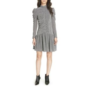 🔥NEW Rebecca Taylor Silver Metallic Ruched Dress